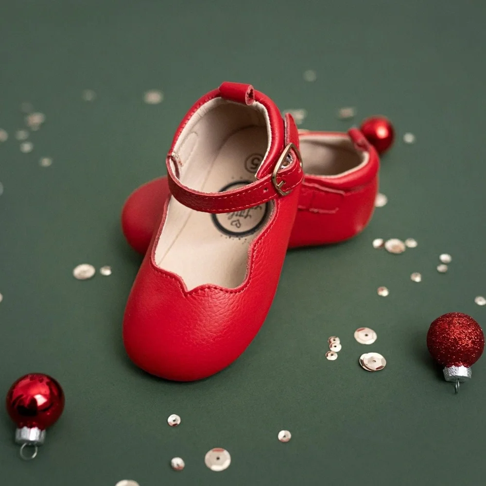 Littlelovebug Toddler Girls Olivia Barefoot sole shoes ballerina flats red 7
